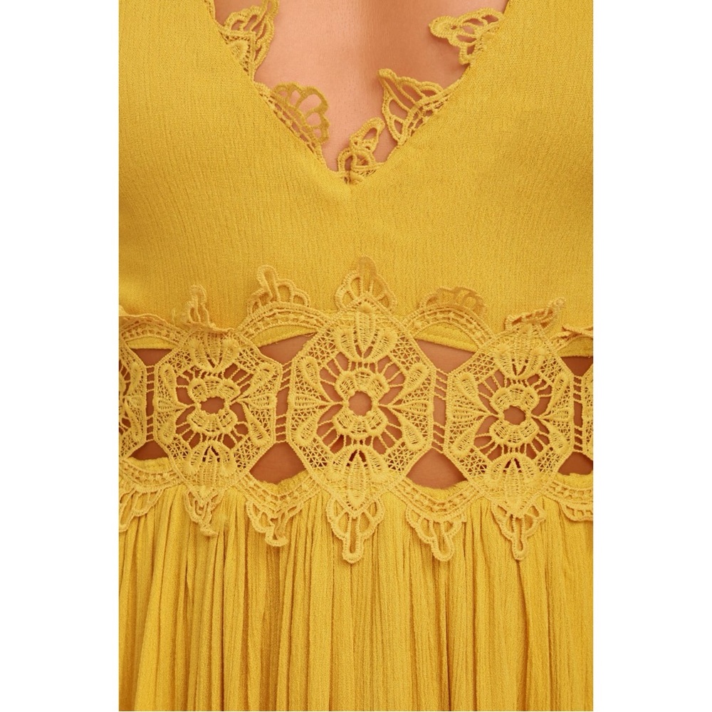 Lulus Size Small This is Love Mustard Yellow Lace Maxi Long Dress Gown Wedding - Picture 5 of 10